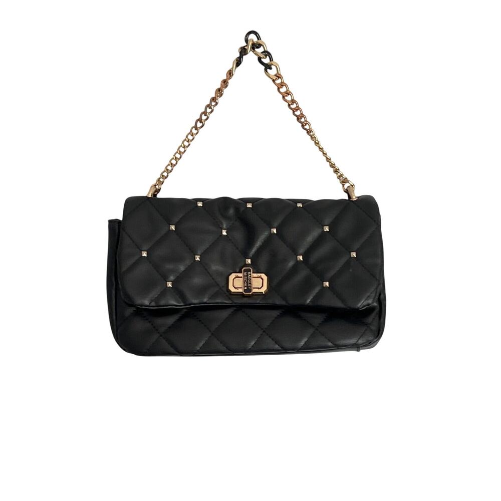 Badgley Mischka Black Quilted Purse Shoulder Bag Gold Chain Pockets Everyday